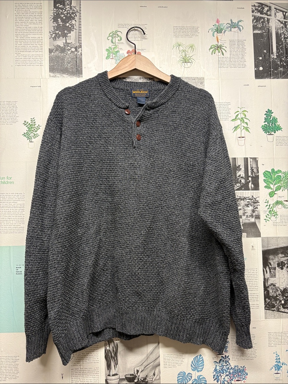 Woolrich Men's Dark Charcoal Henley Knit Sweater